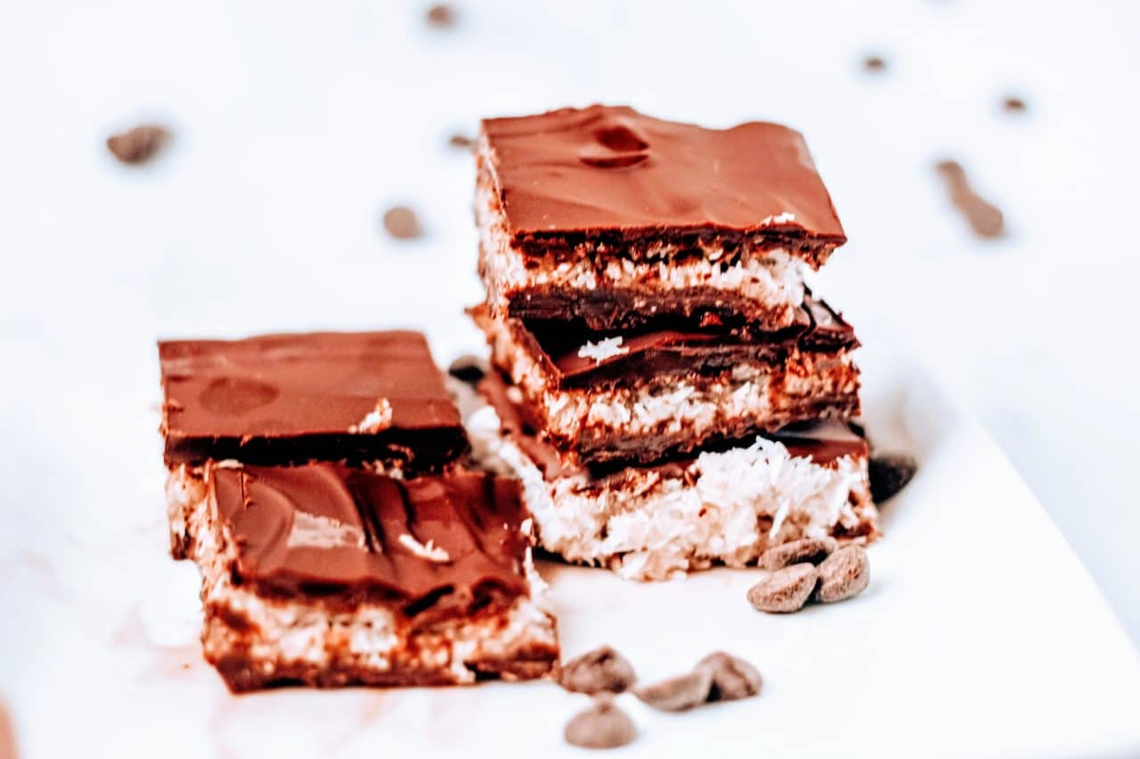 No Bake Double Chocolate Coconut Bars Caitlins Table