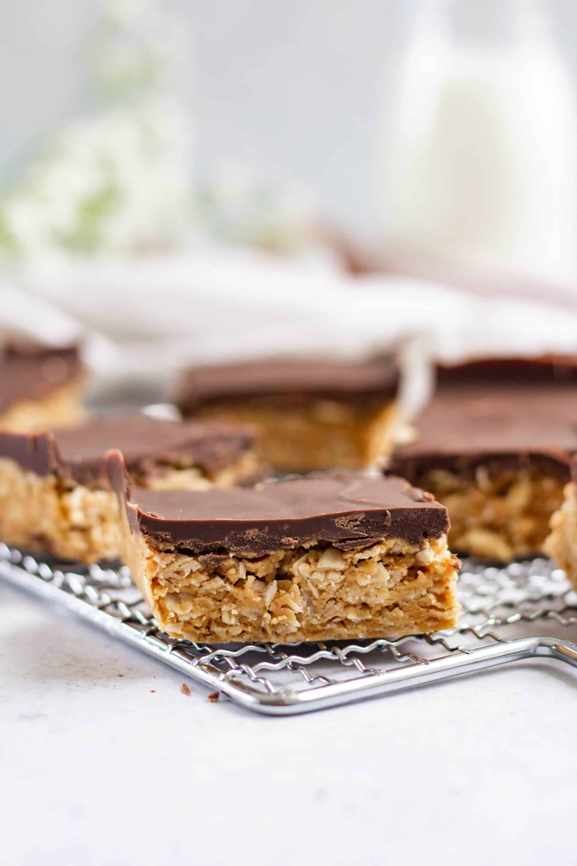 No Bake Chocolate Peanut Butter Oatmeal Bars - Caitlin's Table