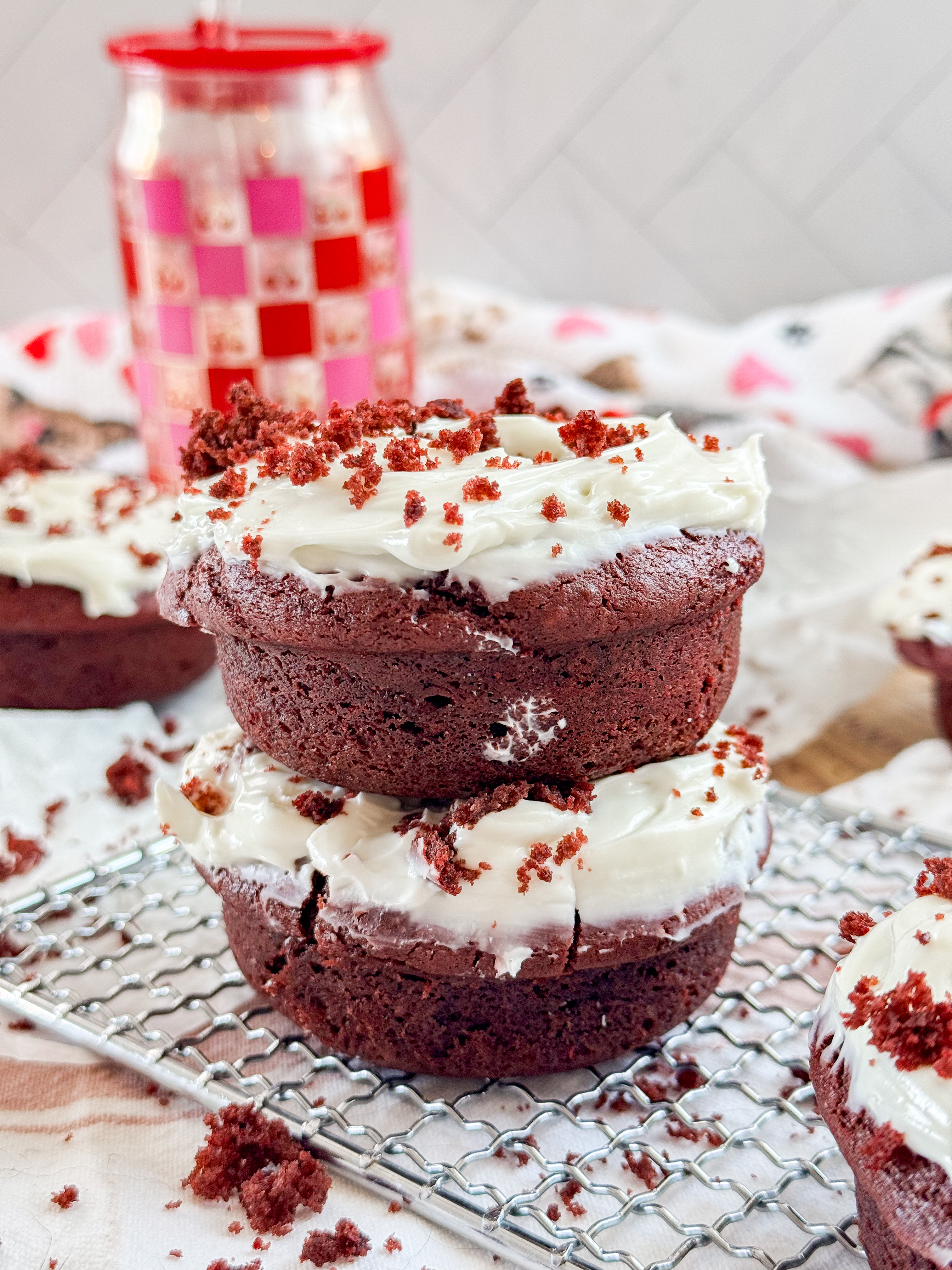 Baked red velvet donuts